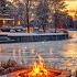 Cozy Winter Christmas Lakeside Cottage With Calm Snowfall Crackling Fire Pit And Nature Sounds