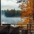 Autumn Cozy Lake House Porch In Rainy Morning With Fireplace Jazz And Fall Ambience For Sleep