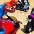 Spiderman And Friends Superheroes Cars And Motorcycles Ragdoll With Hungry Sharks Over Sea