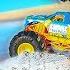 Monster Trucks In The Waves At The Beach