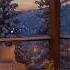 Fireplace Ambience And Gently Falling Snow On Cozy Mountain Cabin Balcony For Sleep Relaxing