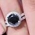 Lab Grown Black Diamond And Moissanite Halo Wedding Ring Set