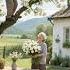 Grandpa Cuts Branches On The Tree Grandma Holds Flowers And Smiles Quiet Spring