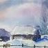 Watercolour Winter Landscape Зимний пейзаж акварелью