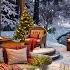 Winter Morning Jazz Coffee Shop In Poetic Snow Falling Lakeside Crackling Fireplace To Relaxing